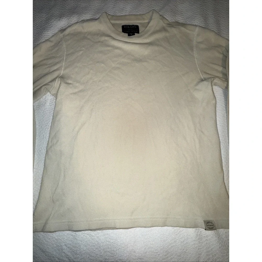 CC Filson Waffle Knit Thermal Sweater Men's Med Sand White Crew Neck Pullover